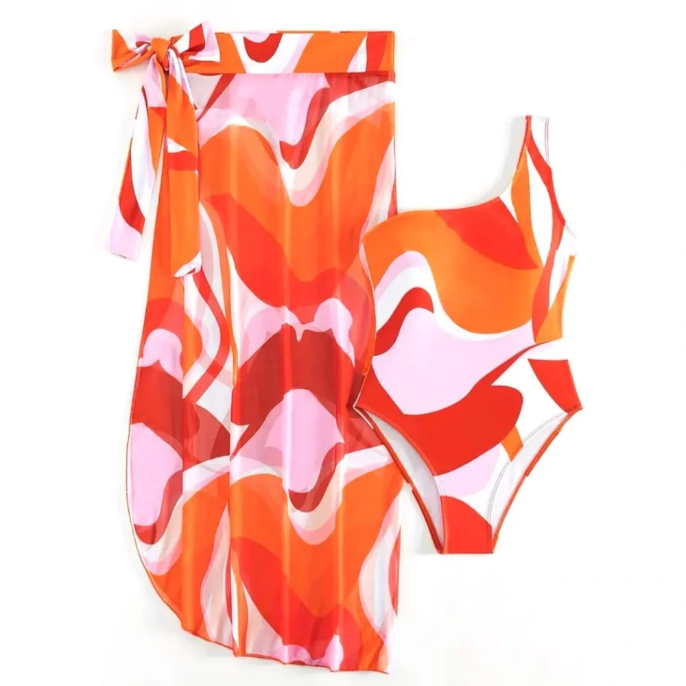 One Piece Swimsuit with Coordinating Wrap Skirt Coverup NWT